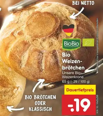 Netto Marken-Discount Bio Weizenbrötchen 65g Angebot