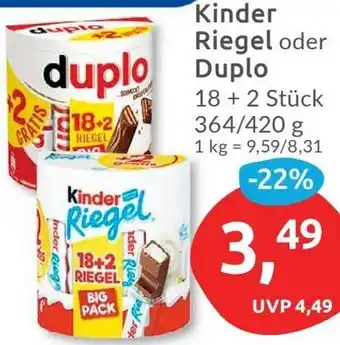 Budni Kinder Riegel oder Duplo 364/420 g Angebot