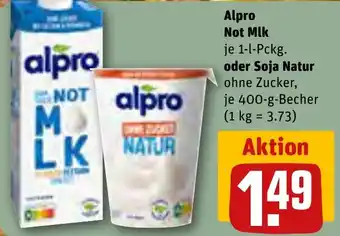 REWE Alpro Not Mlk 1-l-Pckg. oder Soja Natur 400 g Becher Angebot