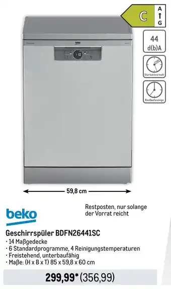 METRO beko Geschirrspüler BDFN26441SC Angebot