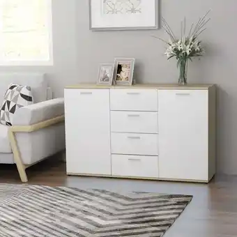 ManoMano Sideboard Weiß und Sonoma-Eiche 120×35,5×75 cm Spanplatte Angebot