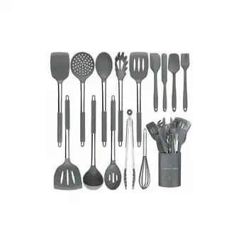 ManoMano Heat Resistant Silicone Kitchen Utensils with Stainless Steel Handles for Cooking and Baking, Non-Stick Spatula (Gray) Angebot