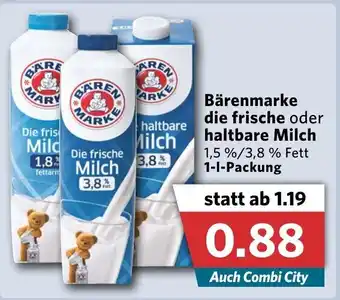 Combi Bärenmarke Die Frische oder Haltbare Milch 1L Angebot