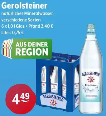 Trink und Spare Gerolsteiner natürliches Mineralwasser 6x1,0 L Glas Angebot