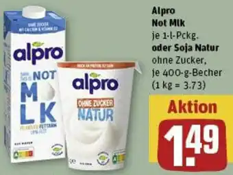 REWE Alpro Not Mik 1-l-Pckg. oder Soja Natur 400 g Becher Angebot