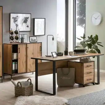 ManoMano Lomadox - Büro Set FALUN-80 in Eiche Landhaus Nb. mit Schreibtisch - braun Angebot