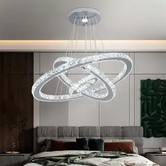 ManoMano Greelustr - Moderne Kristall-Kronleuchter, 3 Ringe Kristall hängende LED-Pendelleuchte diy verstellbare Edelstahl-Kronleuchte Angebot