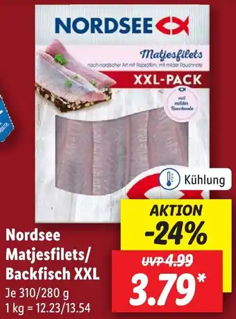 Lidl Nordsee Matjesfilets/ Backfisch XXL 310/280 g Angebot