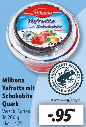 Lidl Milbona Yofrutta mit Schokobits Quark 200 g Angebot