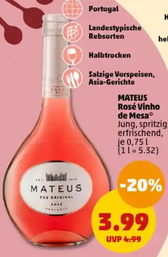 PENNY MATEUS Rosé Vinho de Mesa 0,75 L Angebot