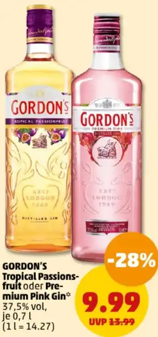 PENNY GORDON'S Tropical Passionsfruit oder Premium Pink Gin 0,7 L Angebot