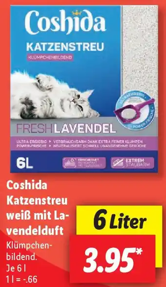 Lidl Coshida Katzenstreu weiß mit Lavendelduft 6 L Angebot