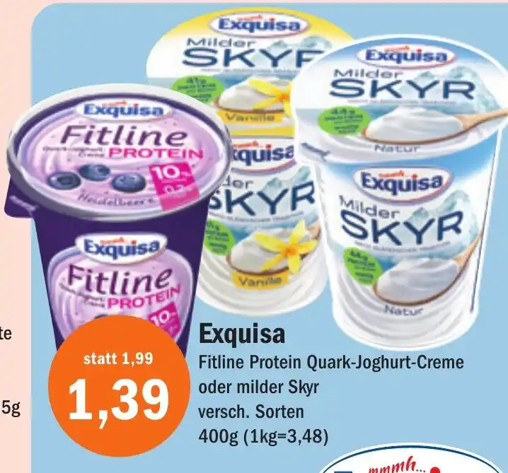 Exquisa Fitline Protein QuarkJoghurtCreme oder milder Skyr 400g Angebot bei Aktiv Irma