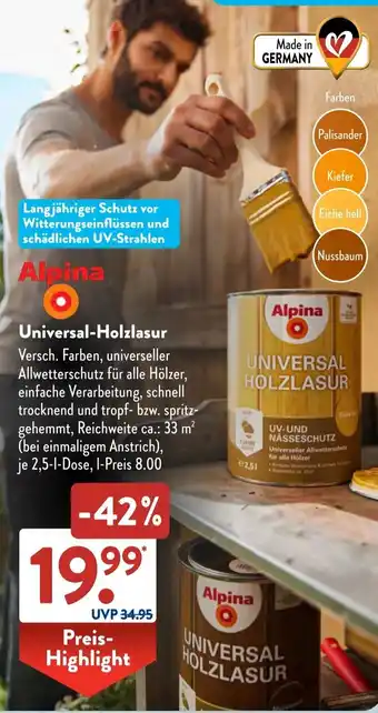 Aldi Süd Alpina Universal-Holzlasur 2,5 L Dose Angebot