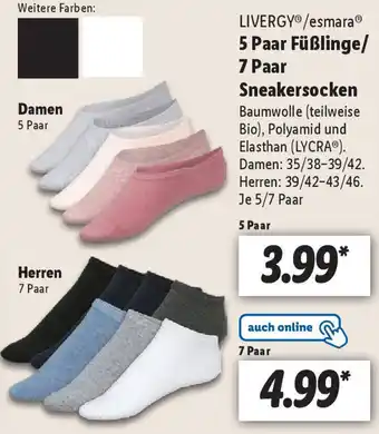 Lidl LIVERGY/esmara 5 Paar Füßlinge/ 7 Paar Sneakersocken Angebot