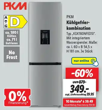 Lidl PKM Kühlgefrierkombination ,,KGK180NFEDSI" Angebot