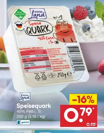 Netto Marken-Discount GUTES Land Speisequark, 40% Fett i.Tr. 250 g Angebot