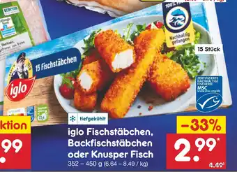 Netto Marken-Discount iglo Fischstäbchen, Backfischstäbchen oder Knusper Fisch 352 - 450 g Angebot