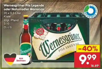 Netto Marken-Discount Wernesgrüner Pils Legende oder Naturradler Maracuja 20 x 0,5 Liter Angebot