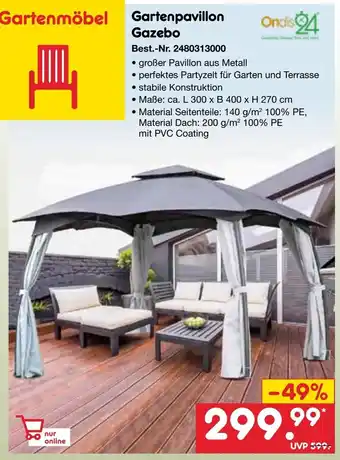 Netto Marken-Discount Ondis 24  Gartenpavillon Gazebo Angebot