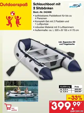 Netto Marken-Discount ART SPORT Schlauchboot mit 2 Sitzbänken Angebot