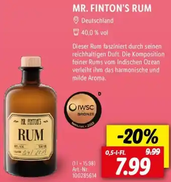 Lidl MR. FINTON'S RUM 0,5 L-Fl. Angebot