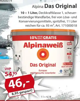 Sonderpreis Baumarkt Alpina Das Original 11L Angebot