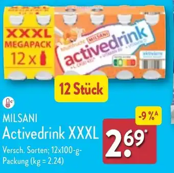 Aldi Nord MILSANI Activedrink XXXL 12x100 g Packung Angebot