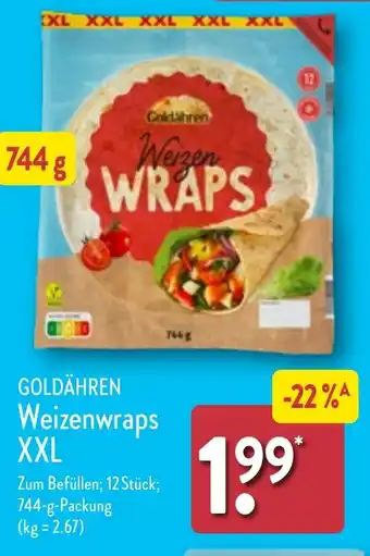 Aldi Nord GOLDÄHREN Weizenwraps XXL 744 g Packung Angebot