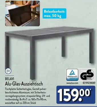 Aldi Nord BELAVI Alu-Glas-Ausziehtisch Angebot