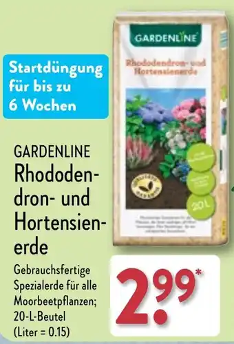 Aldi Nord GARDENLINE Rhododen- dron- und Hortensien- erde 20-L-Beutel Angebot