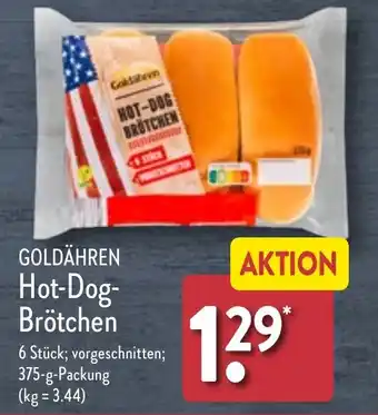 Aldi Nord GOLDÄHREN Hot-Dog- Brötchen 375 g Packung Angebot