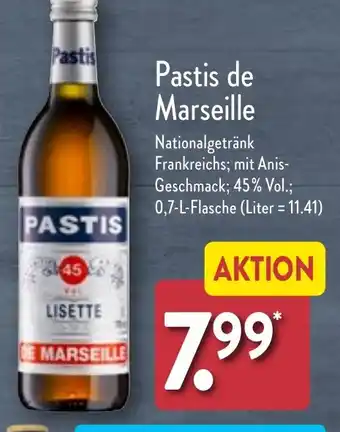 Aldi Nord Pastis de Marseille 0,7 l Flasche Angebot