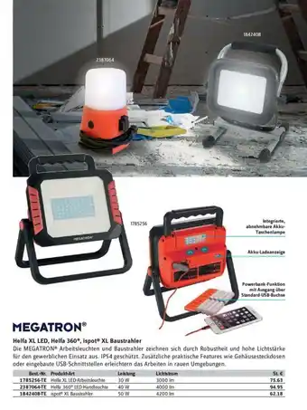 Conrad Megatron Helfa XL LED, Helfa 360, ispot XL Baustrahler Angebot