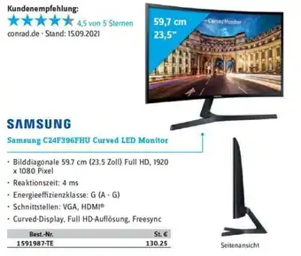 Conrad Samsung C24F396FHU Curved LED Monitor Angebot