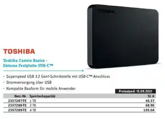 Conrad Toshiba Canvio Basics Externe Festplatte USB-C Angebot