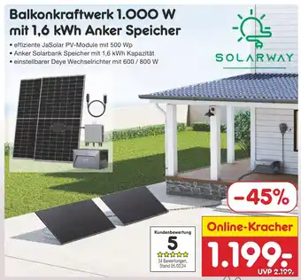 Netto Marken-Discount Balkonkraftwerk 1.000 W mit 1,6 kWh Anker Speicher Angebot