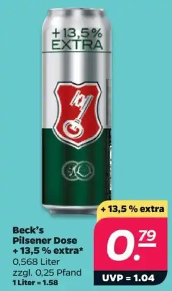 NETTO Beck's Pilsener Dose +13,5% extra 0,568 Liter Angebot