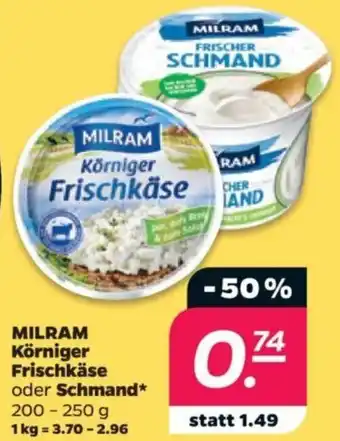 NETTO MILRAM Körniger Frischkäse oder Schmand 200 - 250 g Angebot