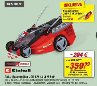 toom Baumarkt Einhell Akku-Rasenmäher "GE-CM 43 Li M Set" Angebot