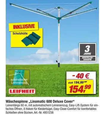 toom Baumarkt LEIFHEIT Wäschespinne "Linomatic 600 Deluxe Cover" Angebot
