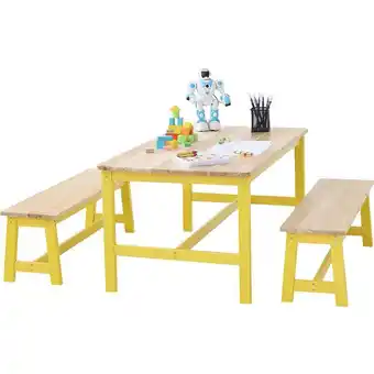 ManoMano Kindersitzgruppe Kindertisch, 2 Bänke 1 Tisch Kindersitzgruppe aus Massivholz, Kindertisch-Set Stabile Kindermöbel Sitzmöbel  Angebot