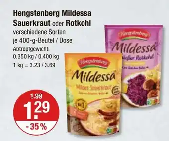 V Markt Hengstenberg Mildessa Sauerkraut oder Rotkohl je 400-g-Beutel / Dose Angebot