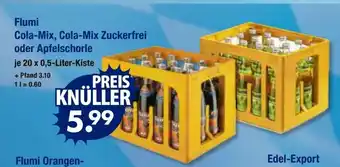 V Markt Flumi Cola-Mix, Cola-Mix Zuckerfrei oder Apfelschorle je 20 x 0,5-Liter-Kiste Angebot