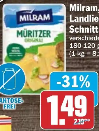 Hit Milram, Frico, Landliebe Schnittkäse 180-120 g Packung Angebot