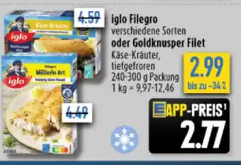 diska iglo Filegro verschiedene Sorten oder Goldknusper Filet Käse-Kräuter, 240-300 g Packung Angebot