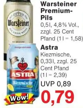 Jawoll Warsteiner Premium- Pils 0,5 l-Astra Kiezmische 0,33 l Dose Angebot