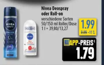 diska Nivea Deospray oder Roll-on 50/150 ml Angebot