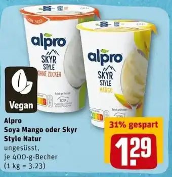 REWE PETZ Alpro Soya Mango oder Skyr Style Natur 400g Becher Angebot