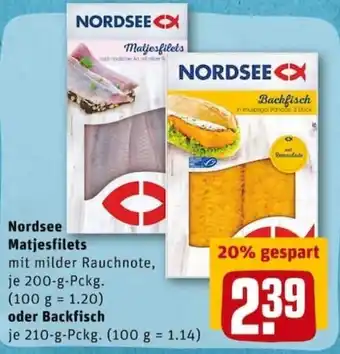 REWE PETZ Nordsee Matjesfilets 200g oder Backfisch 210g Angebot